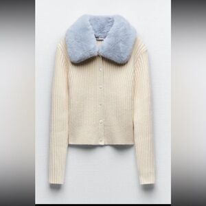 ZARA FAUX FUR KNIT CARDIGAN WITH FUR LAPEL